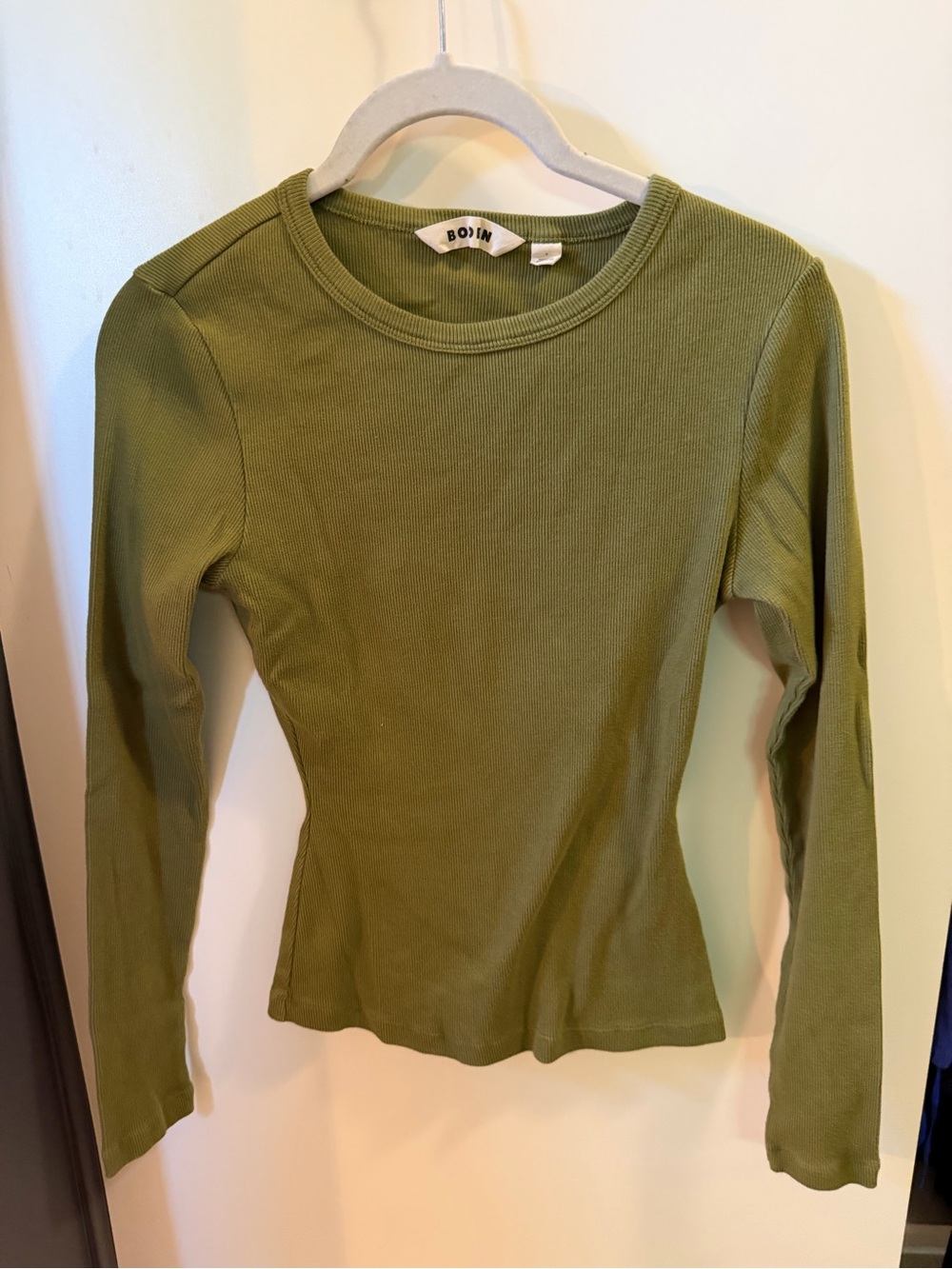 Boden Olive Ribbed Crewneck Top